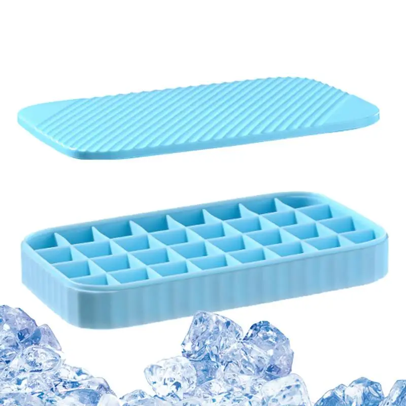 Ice Cube Tray With Lid And Bin Silicone Freezer Ice Maker Mold Container Multifunctional Kitchen Gadgets Stackable 32-Cavity Ice