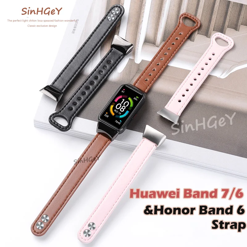 Leather Strap For Huawei Band 7 / 6 Strap Leather Replacement Wristband Honor Band 6 Strap Cowhide Watch Accessories For Huawei