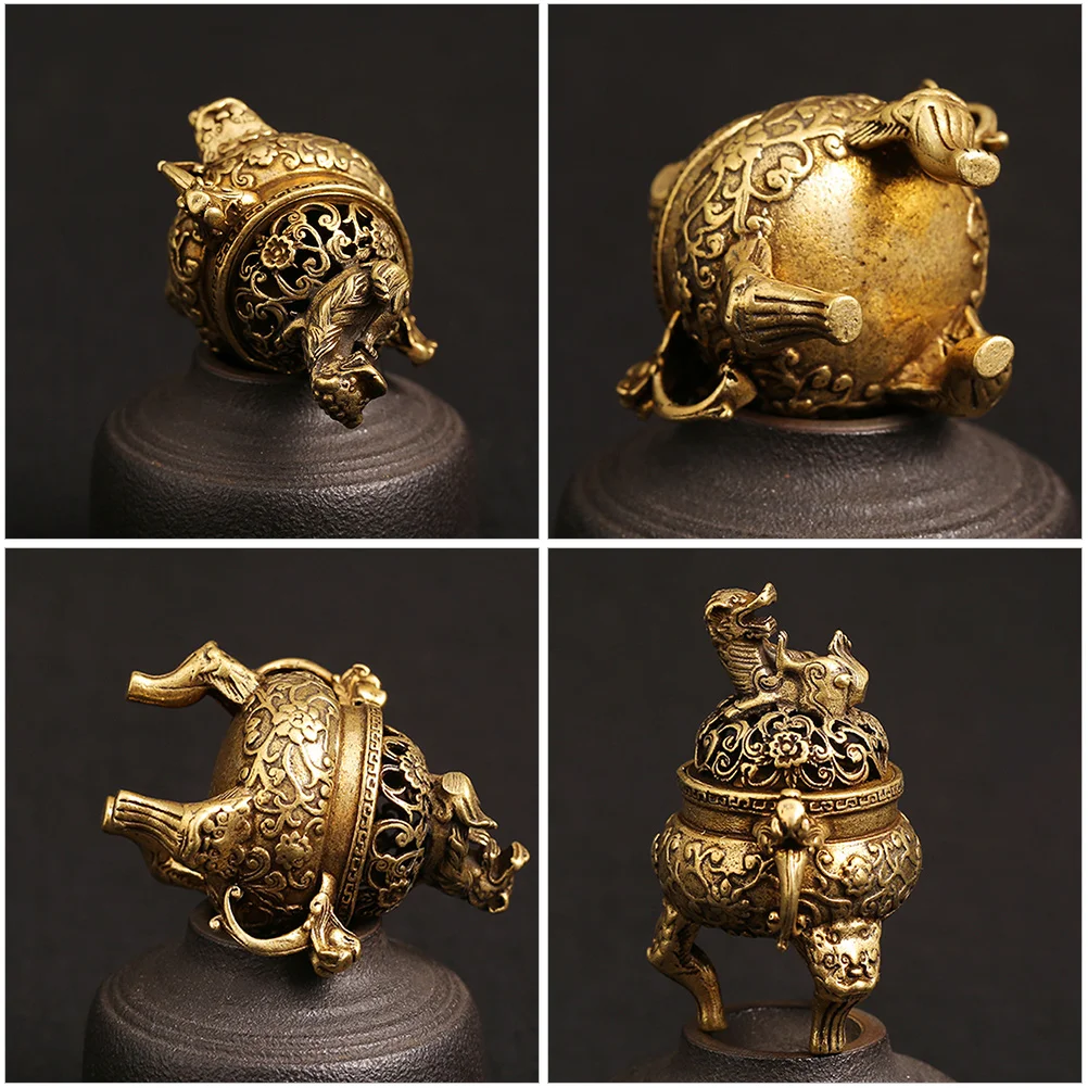 

Incense Burner Censer Home Decor Retro Aromatherapy Stove Brass Statue Tea Ceremony Cone Holder Tripod Safe Removable Lid