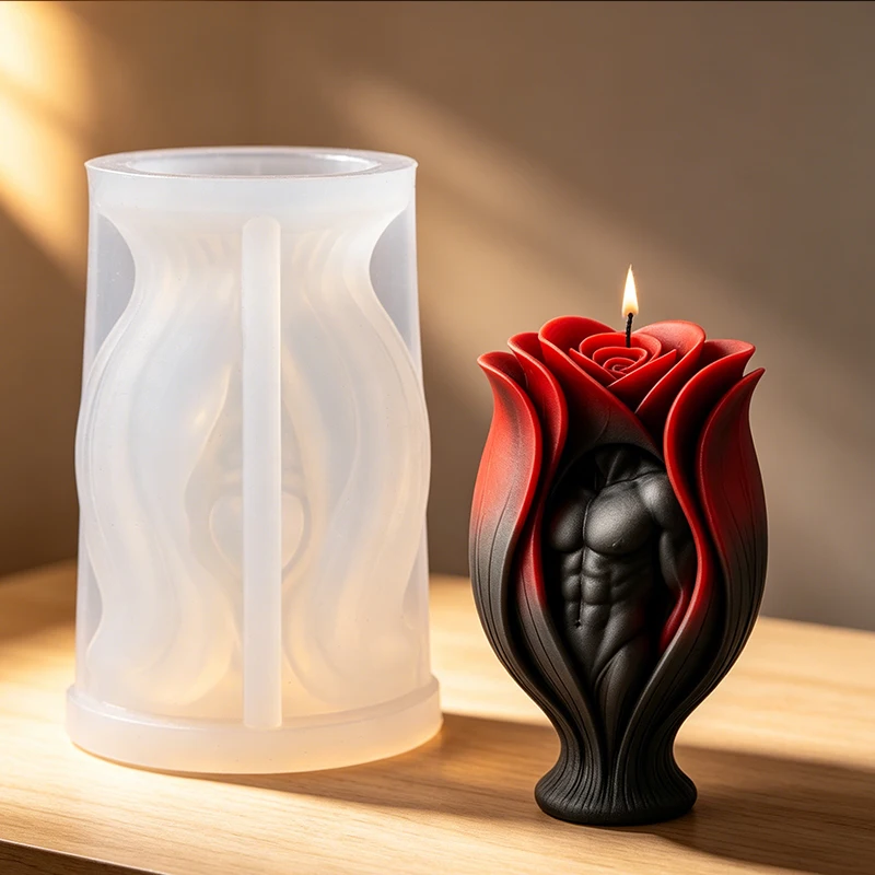 Resin Art Furniture - Rose Muscle Man Body Candle Silicone