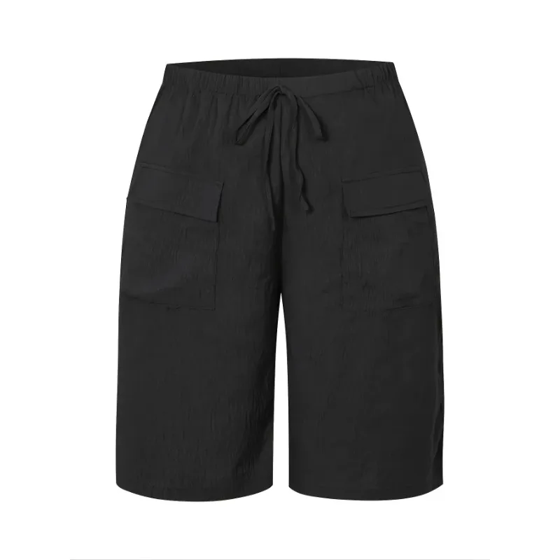 Plus Größe 1XL-5XL Neue frauen Casual Fünf-punkt Shorts Tasche Gefälschte Kordelzug Frauen Kleidung Strand Shorts