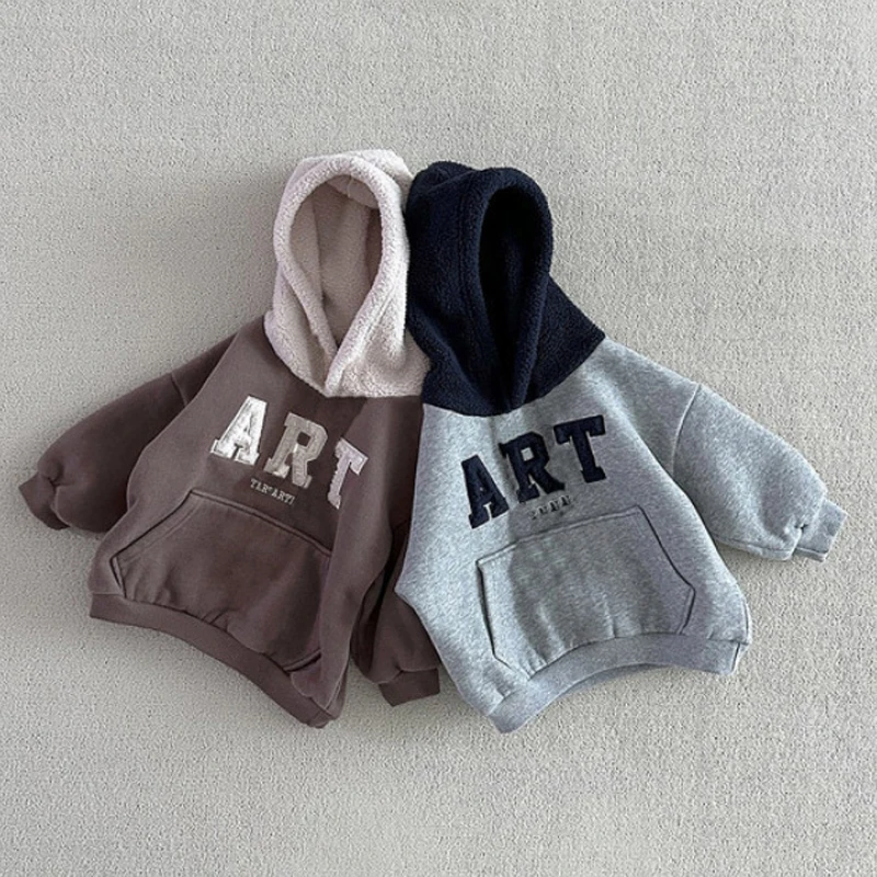 1 2 3 4 5 6 سنوات طفل الفتيان الملابس مجموعة الخريف الشتاء جديد المرقعة أفخم سميكة الدافئة هوديي السراويل 2 قطعة للبنين الزي غير الرسمي
