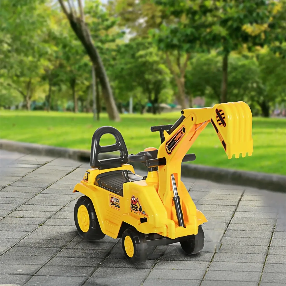 

Yellow 2-in-1 Ride on Excavator Pull Cart with Horn, Safety Design, No Electric Drive