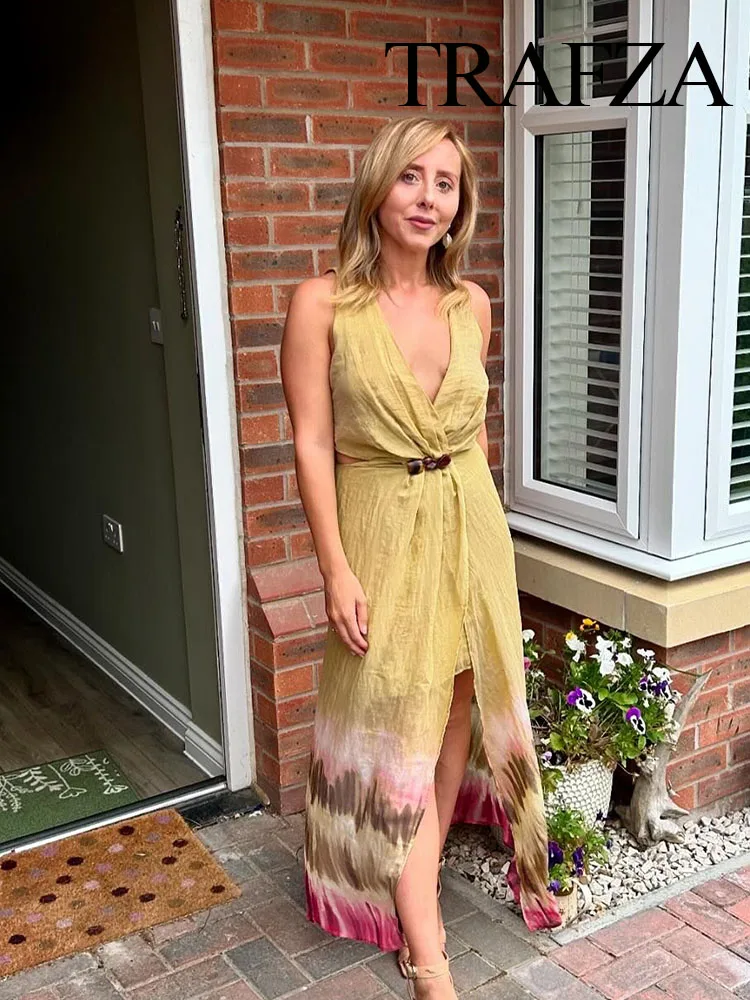 

Женское платье на молнии с V-образным вырезом, без рукавов