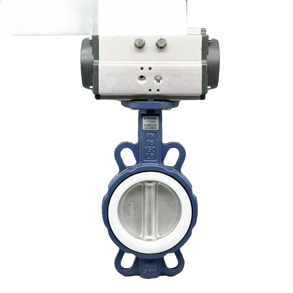 

Pneumatic butterfly valve Tetrafluoro pin free 304 valve plate D671F-16Q clamp type stainless steel DN80