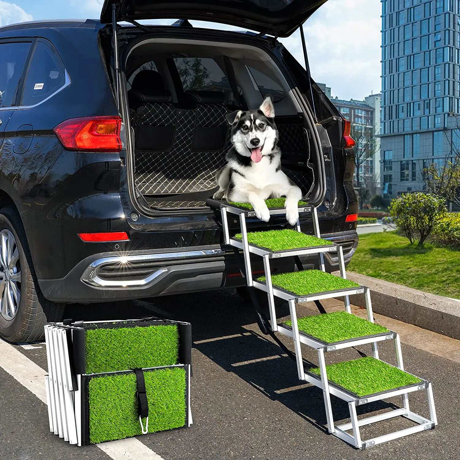 

CanboPet High Load-bearing Aluminium Portable Pets Dog Car Ladders Outdoor Nonslip Dog Ramp Stairs Folding