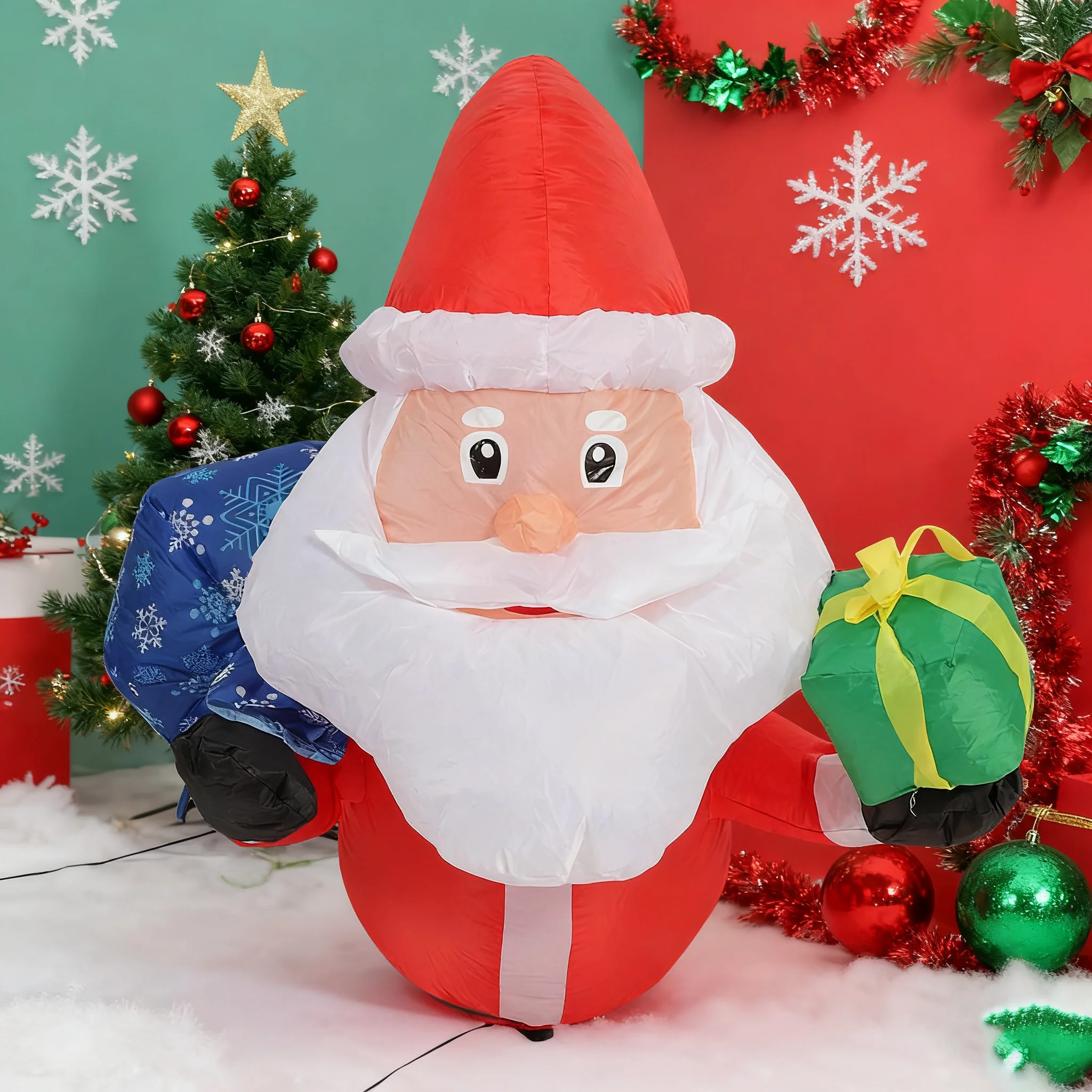 Christmas Inflatable Santa Claus Lean Out from Window Outdoor Christmas Decorations Blow Up Xmas Decor with LED Lights Christmas