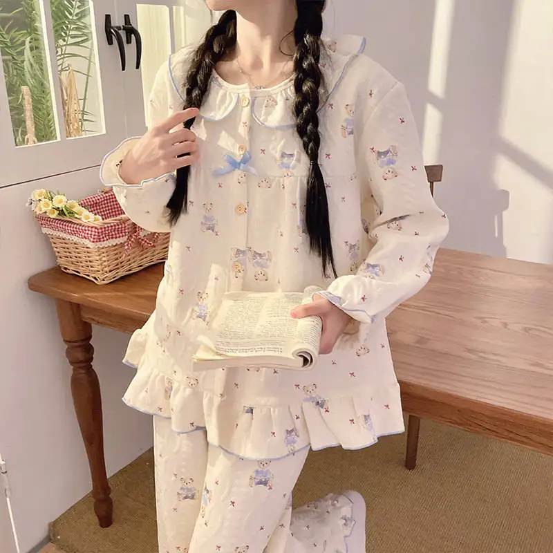 

Pajama Sets Black Women Oversized Style Cotton Comfortable Relaxed Spring Summer Sleepwear Home Daily Lady Simple Breathable Ins