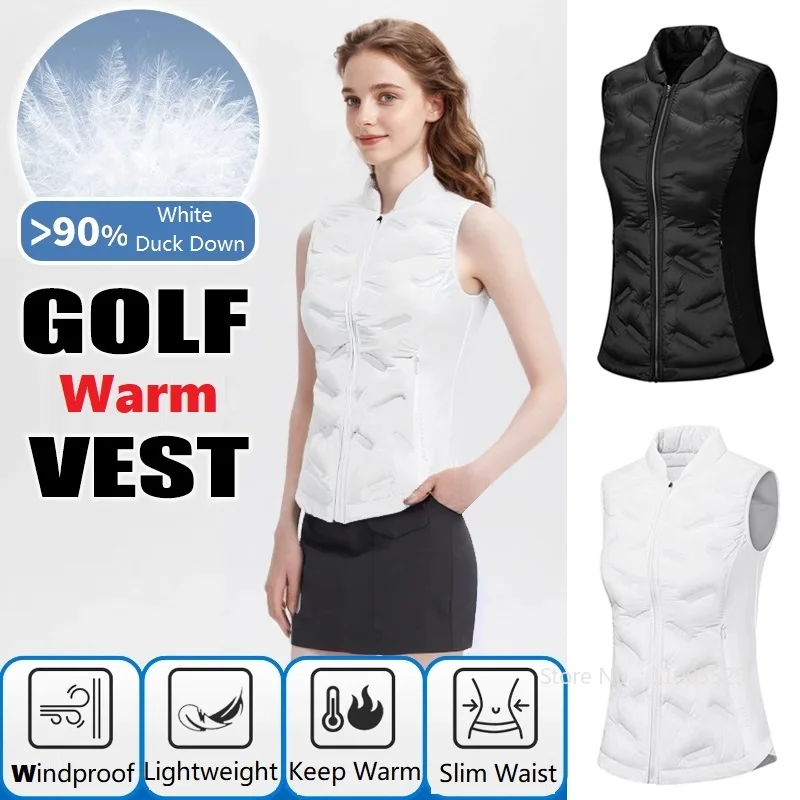 PGM Winter Women Golf  Vest 90% White Duck Down Waistcoat Jacket Slim Waist Sleeveless Coat Ladies Waterproof Warm Golf Vest