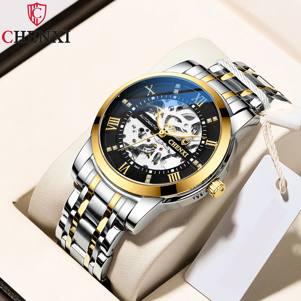 

CHENXI New Men‘s Watches Skeleton Tourbillon Mechanical Automatic Watch For Men Classic Stainless Steel Waterproof Wristwatch