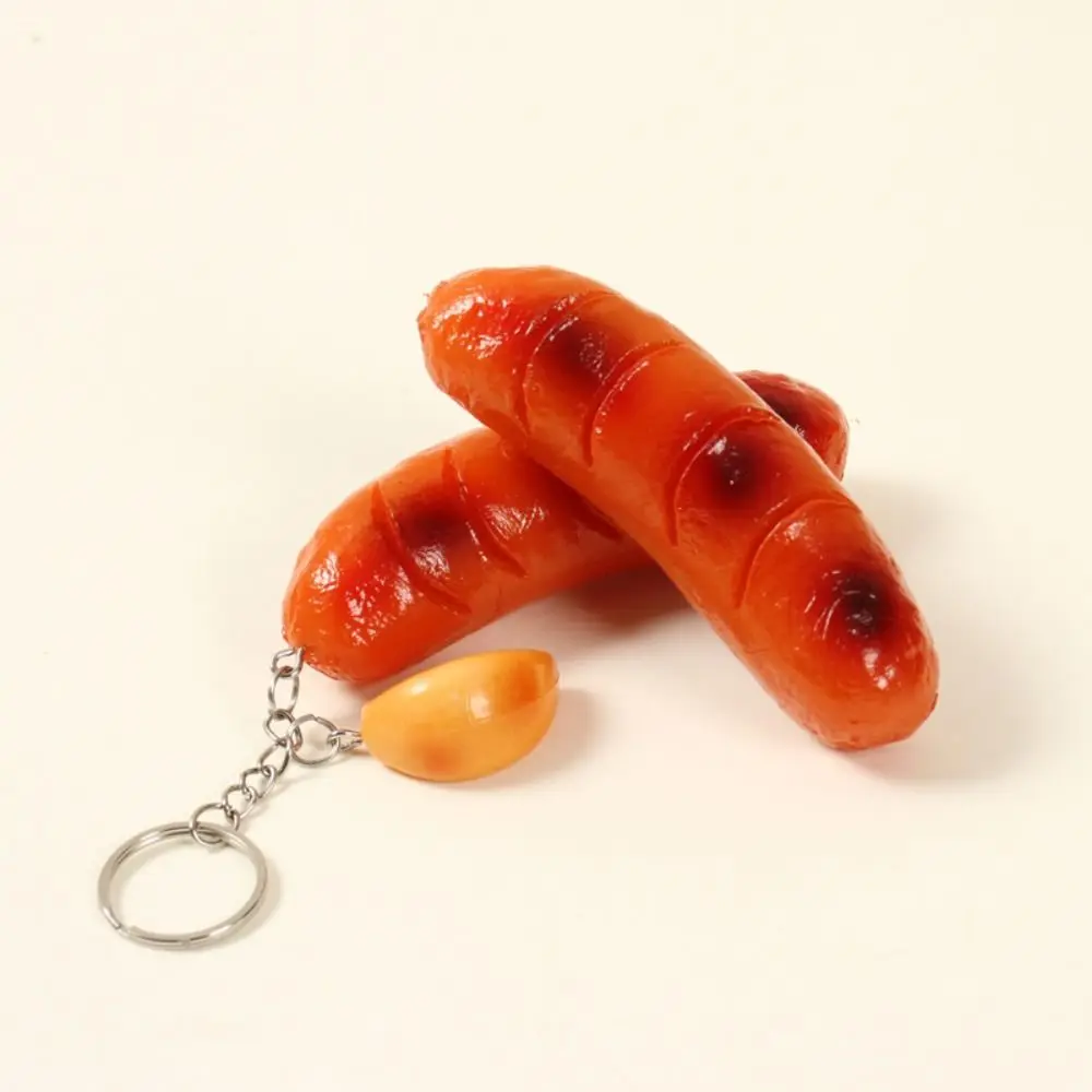 Fun Sausages Keychain Food Model Decorative Hotdog Keychain Barbecue Backpack Sausages and Garlic Petal Pendants Bag Pendants