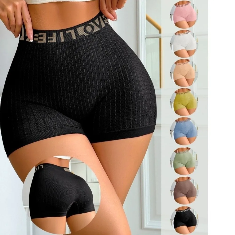 Women's Underwear High Waisted Yoga Briefs Ribbed Soft Short Underwear Anti-Chafe Body-Hugging Sports Shorts Daily Wear