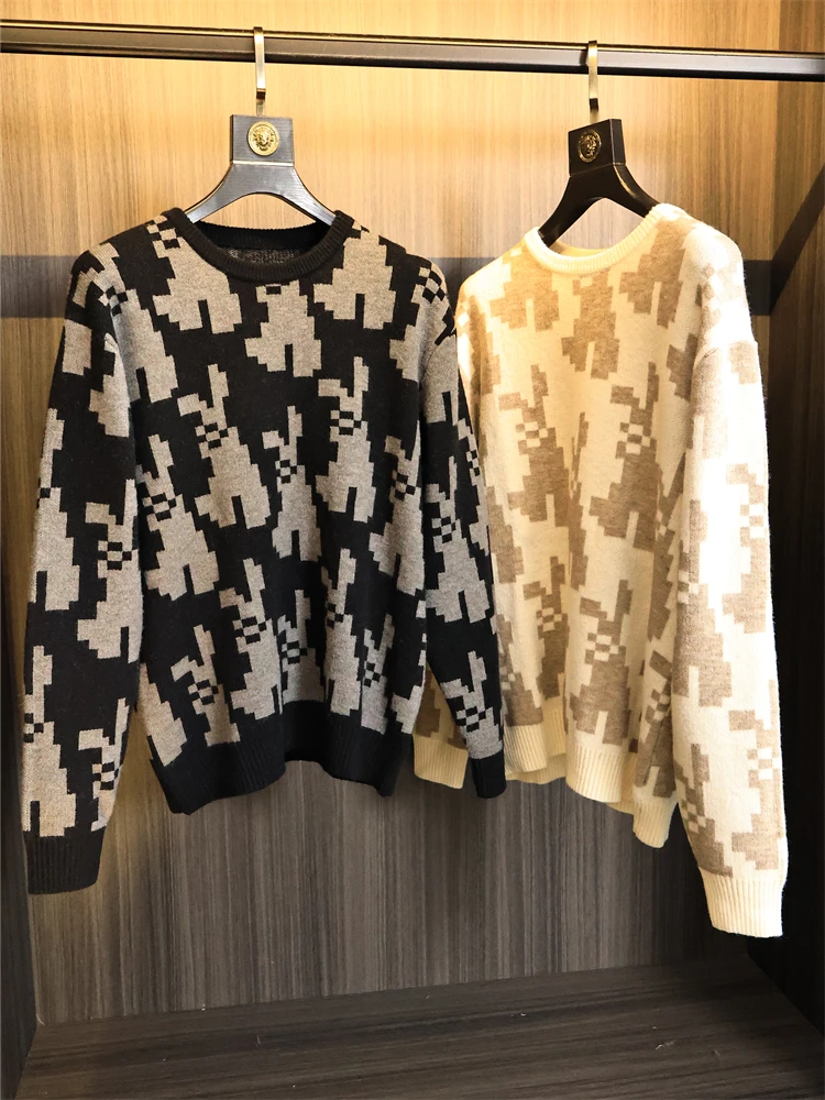 

Italian Knitted Wool Blend Men's Sweater round Ne Loose Fit Autumn Winter Faion Urban Sle Long Sve C...