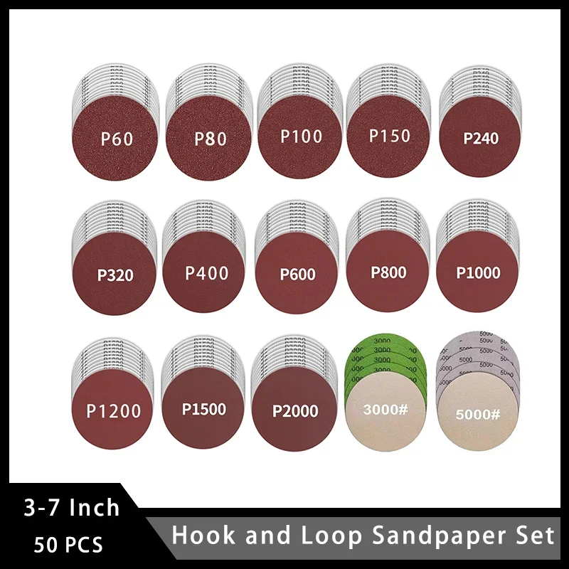 3/4/5/6/7inch Hook and Loop Sandpaper Set with Wet and Dry Sanding Paper for Metal Polishing Car Headlight Restoration