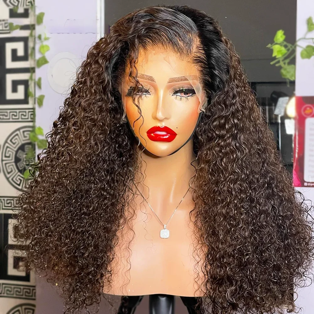 

Soft 26Long Kinky Curly Ombre Brown Blonde 180Density Lace Front Wig For Black Women Babyhair Preplucked Heat Resistant Glueless