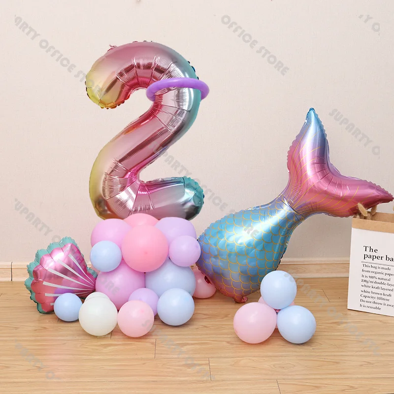 49pcs Mermaid Balloon Garland Pastel Pink Blue Purple Balloon Arch Kids Baby Shower Girl Birthday Party Gender Reveal Supplies