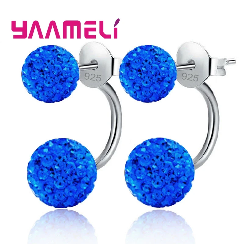 11 farben Optionen!! Volle Österreichischen CZ Kristall Gepflastert Stud Ohrringe für Frauen 925 Sterling Silber Zwei Disco Kugeln Brincos Schmuck