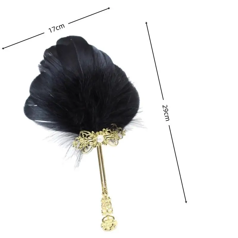 1Pcs Gold Handle Colorful Vintage Fluffy Feather Hand Fan Chinese Style Fairy Fan Dance Fan Stage Performances