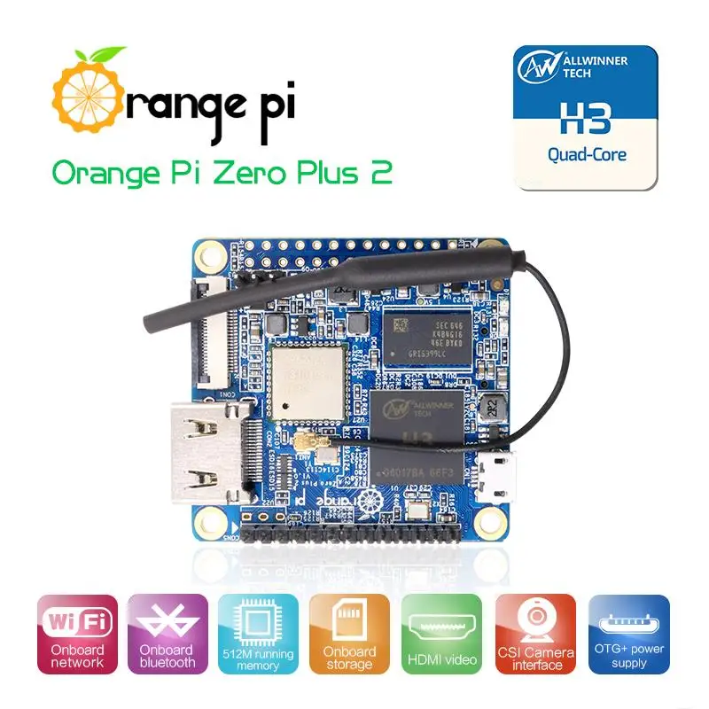 Orange Pi Zero Plus2 H3 WIfi de cuatro núcleos Bluetooth, mini PC, compatible con Android, Linux, Beyond Raspberry Pi