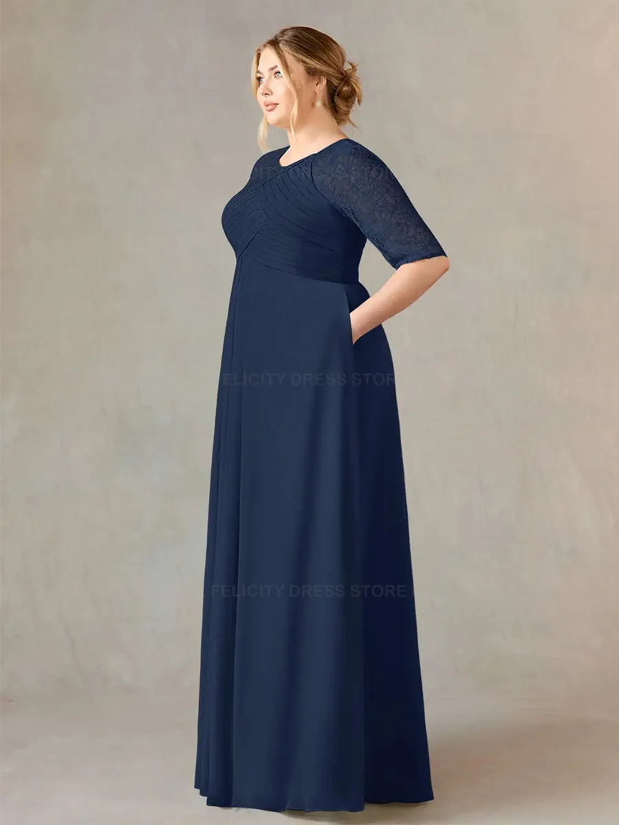 Simple Plus Size Mother of the Bride Dresses 2023 A-Line O-neck Lace Chiffon Floor-Length Wedding Guest Dresses Vestidos de Gala