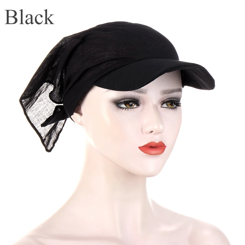 Muslim Hijab Cap Women Soft Turban Hat Sun Hats Solid Color Headscarf Outdoor Brim Sunshade Female Square Scarf Cap