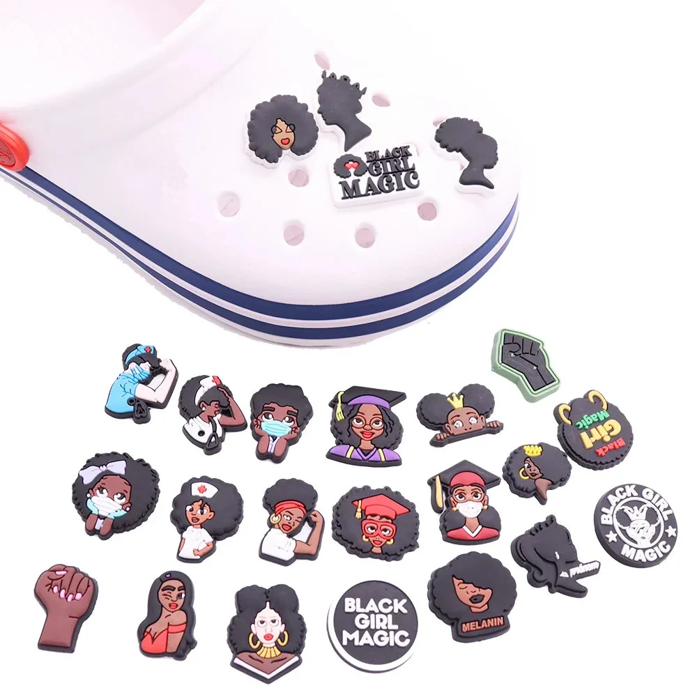 1pcs Black Girl Magic Nurse Doctor PVC Accessories Shoe Charms Kids Shoes Buckle Decorations fit Wristband Party Gifts