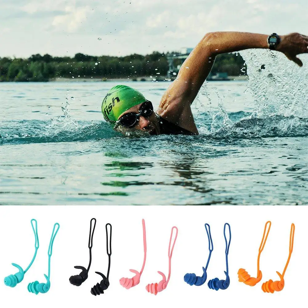 

1 Pair Waterproof Swimming Earplugs Comfort Silicone Corded Ear Plug 3 Layer Silence Waterproof Earplug Outdoor Water Sports