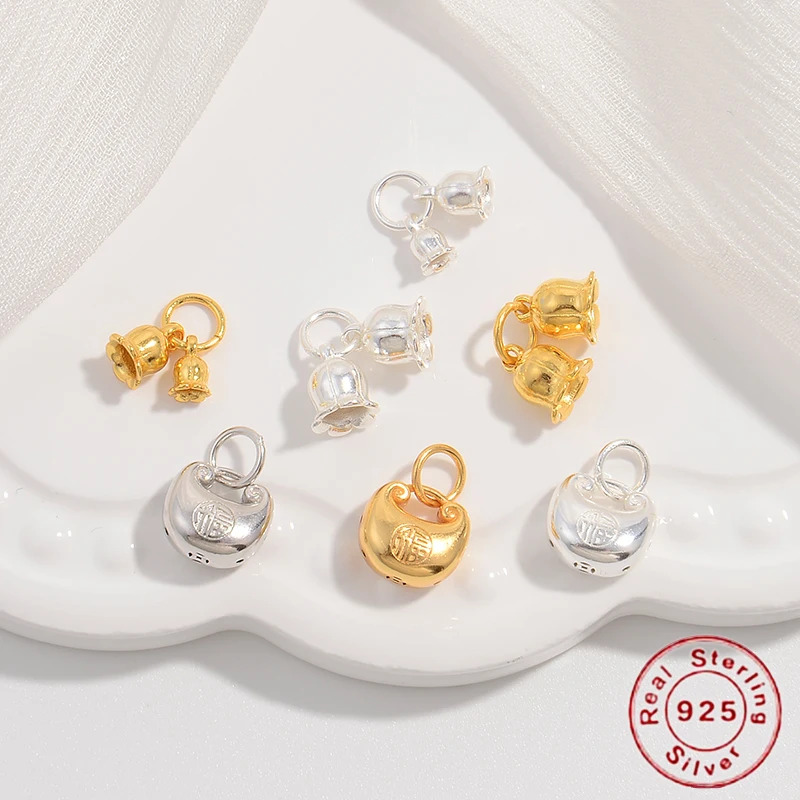 Großhandel S925 Sterling Silber Gold Keiskei Blume Charm Anhänger Langlebigkeit Schloss Anhänger für Ohrringe Armbänder machen SD21