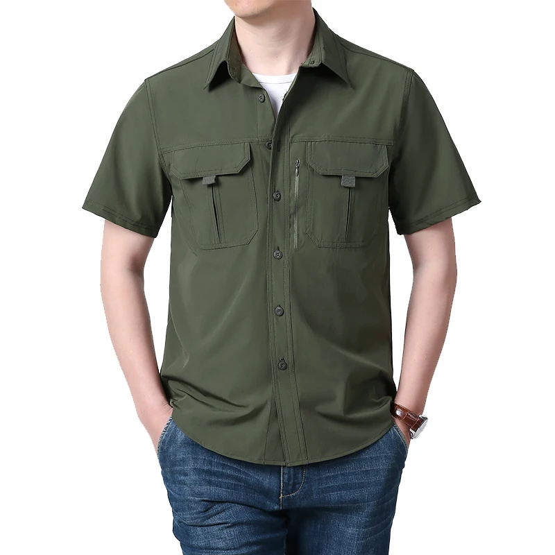 Hot Sale Mens Outdoor Hiking Short-sleeved Shirt Summer New Thin Tactical Harajuku Lapel Breathable Hole Cargo Quality Shirt Men