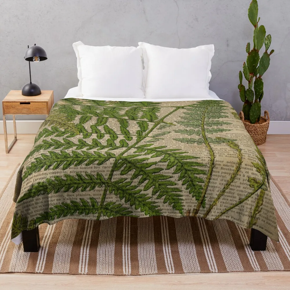 

vintage foliage hipster botanical print fern leaves Throw Blanket Hairy Blanket Cute Blanket Thin Blankets