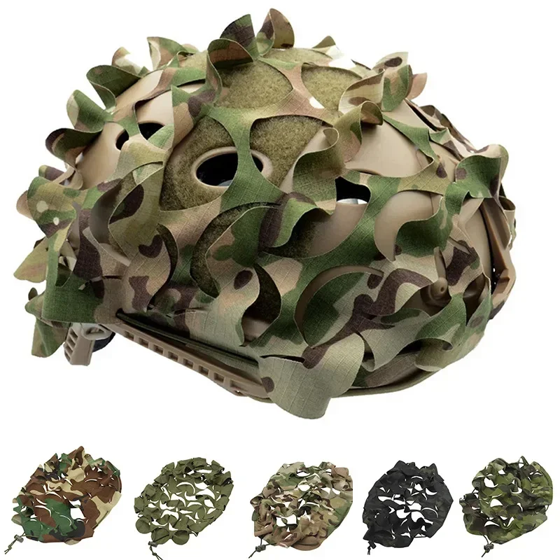 3D Camo FAST Helmet Cover Protector Laser Cut Leaf Shape Helmet Cloth Hunting Helmets Accessories