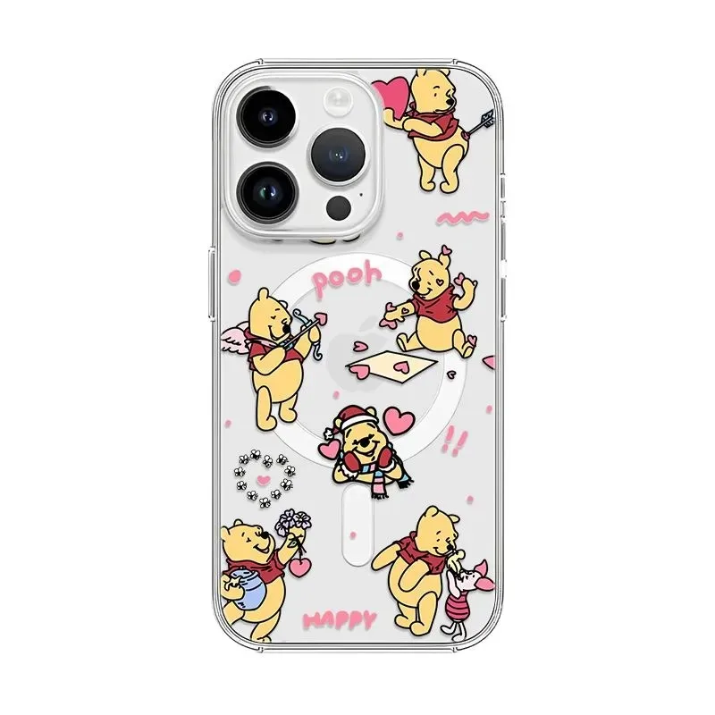 Niedliche Pooh-Bären-Magnet-Handyhülle für Samsung Galaxy S25 S24 S23 S22 S21 S20 FE Edge Plus Ultra 5G Soft Clear TPU Cover