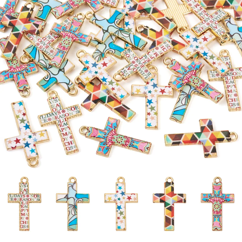 

30Pcs Cross Charm Alloy Pendants with Enamel Colorful Metal Charm for Jewelry Making Handmade Crosses Pendant Necklace Keychain