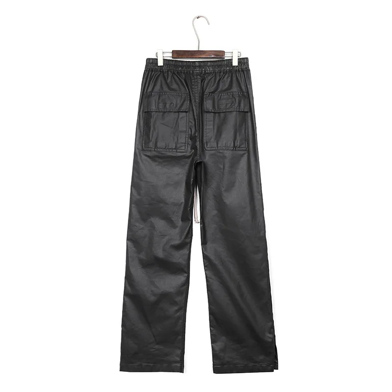 [bomp] Autumn Show Dark Ro Coating Wax Face Straight Tube Wide Leg Buckle Denim Loose Casual Pants