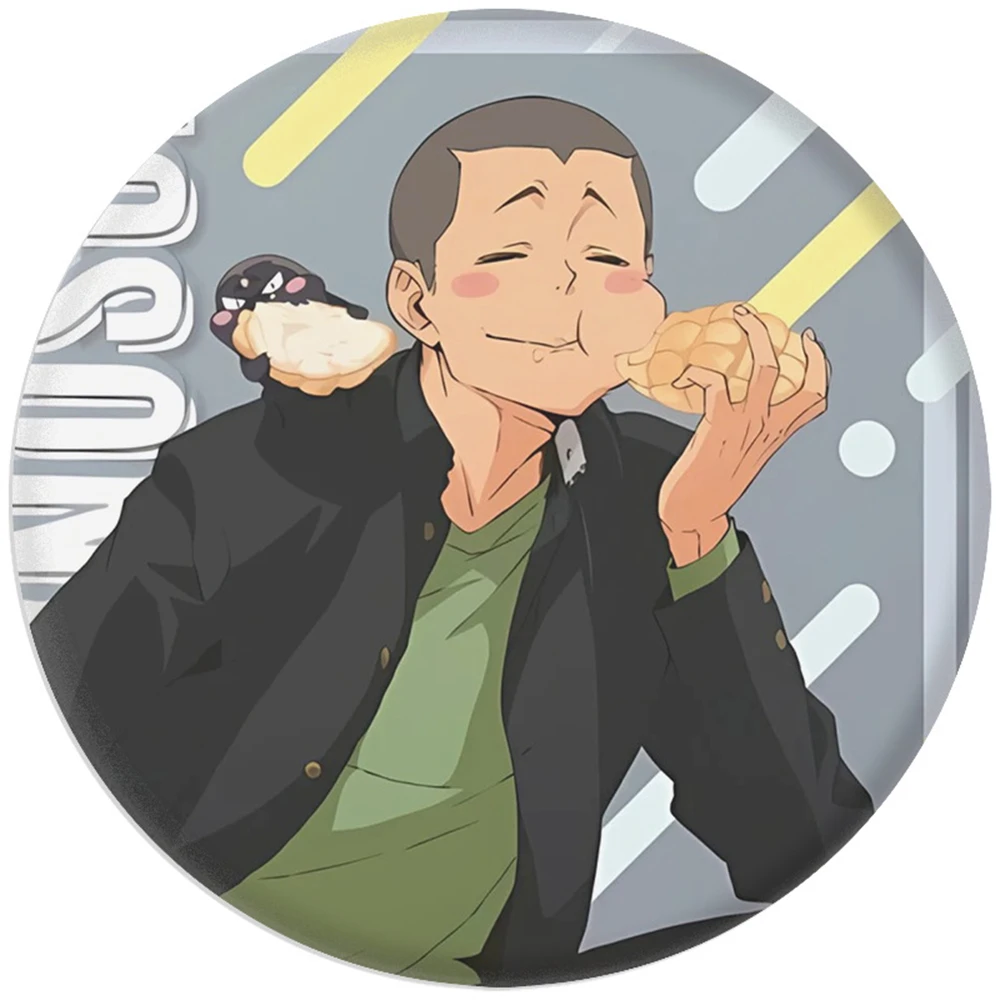 58 มม. อะนิเมะ Haikyuu!! Yu Nishinoya Ryunosuke ทานาคาคอสเพลย์เครื่องแต่งกาย Badge Pin SPTE Tinplate เข็มกลัด ﻿   พร็อพ กิลฟ์