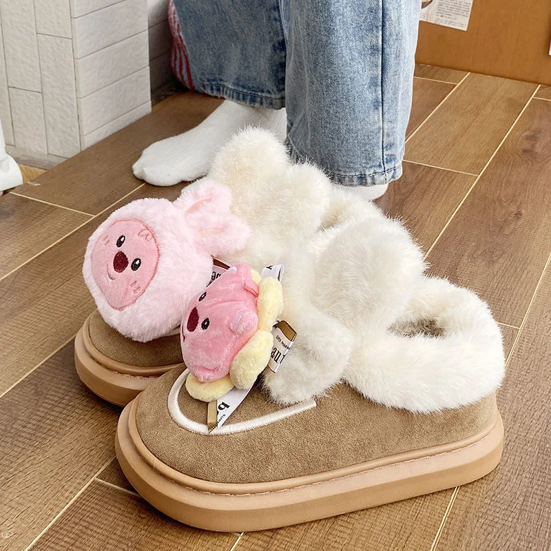 Cute Beaver Doll Snow Boots for Women, 2024 Autumn/Winter New Meilad Warm EVA Thick Bottom Cotton Slippers