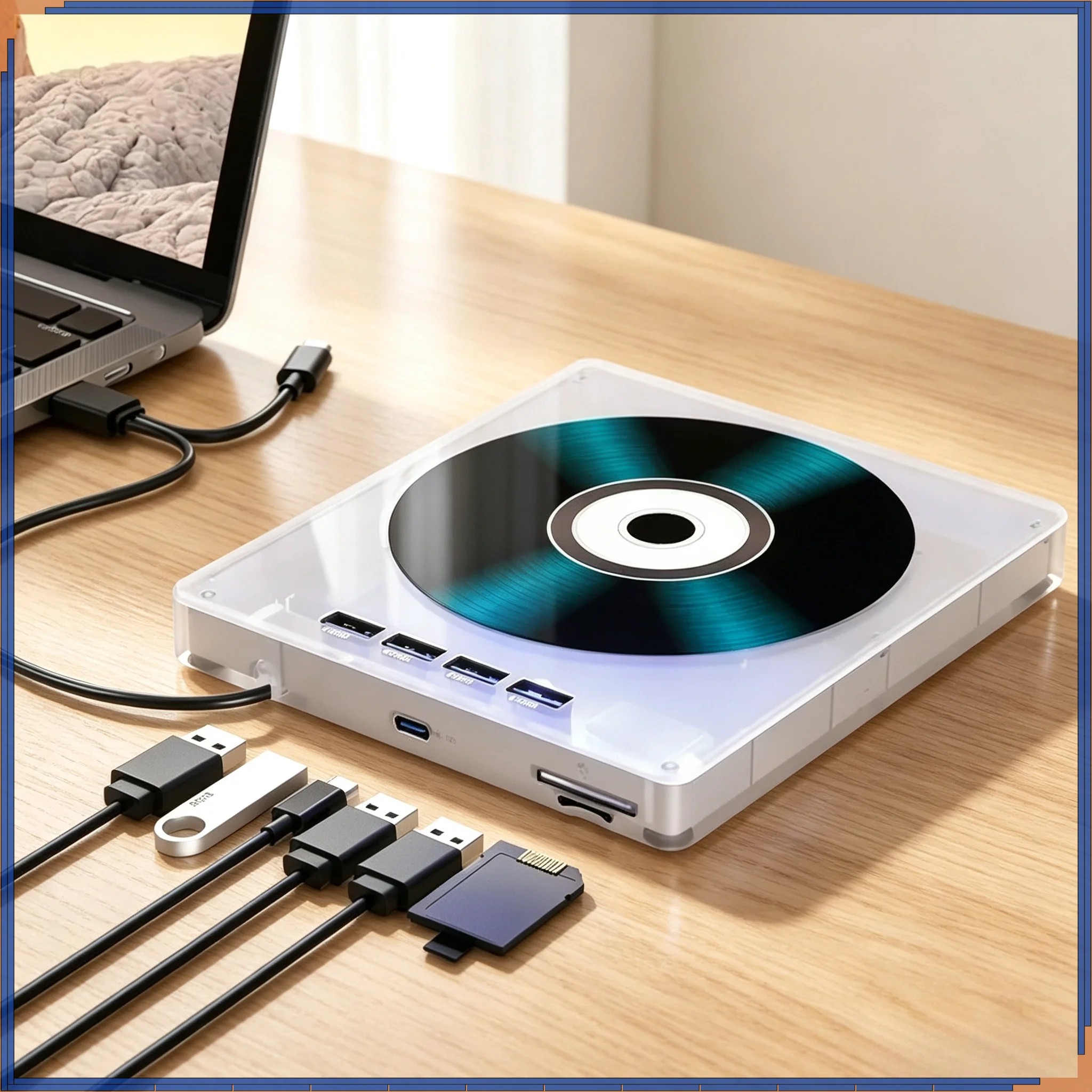 7 in1 USB 3.0 Type-C External CD DVD RW Optical Drive DVD Burner TF SD Card Reader Player Mobile Drive For Laptop Notebook PC