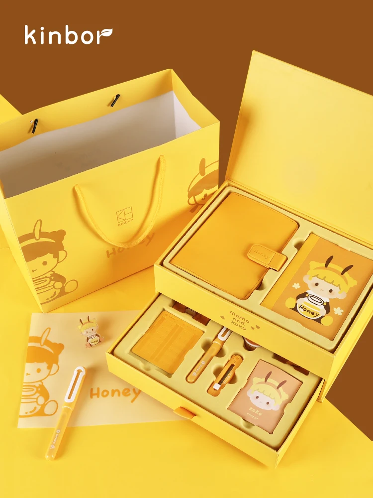 

Kinbor Kawaii Honey Notebook Gift Box Set Planner Cute Box Hand Book Graduation Children's Day Gift Birthday Korean Stationery