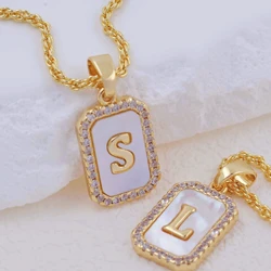 New 26 Letters Necklace Jewelry Women Custom Name Alphabets Shell Pearl Inlaid Zircon A~Z Initials Necklace Charms Jewelry Men