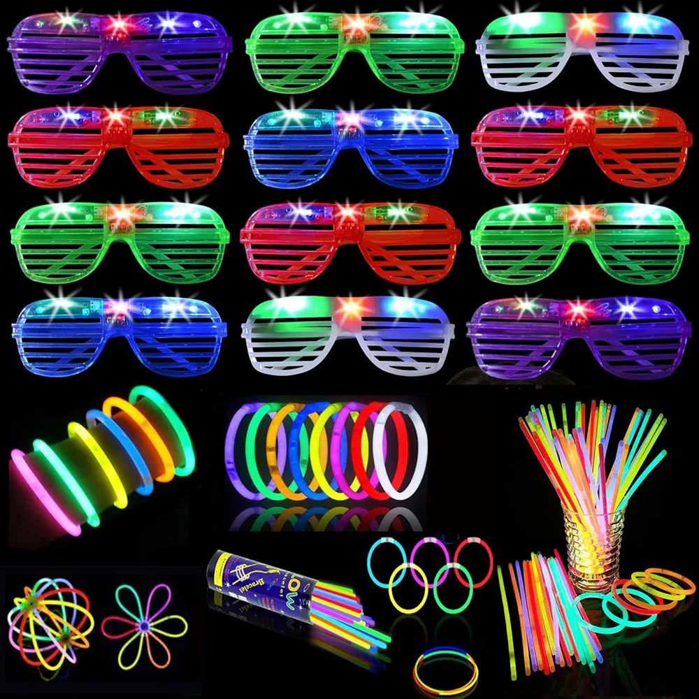 

136Pcs LED Light Up Glow Glasses with Glow Sticks Necklaces Bracelets Bulk Light Up Toys for Christmas Wedding Party Supplies