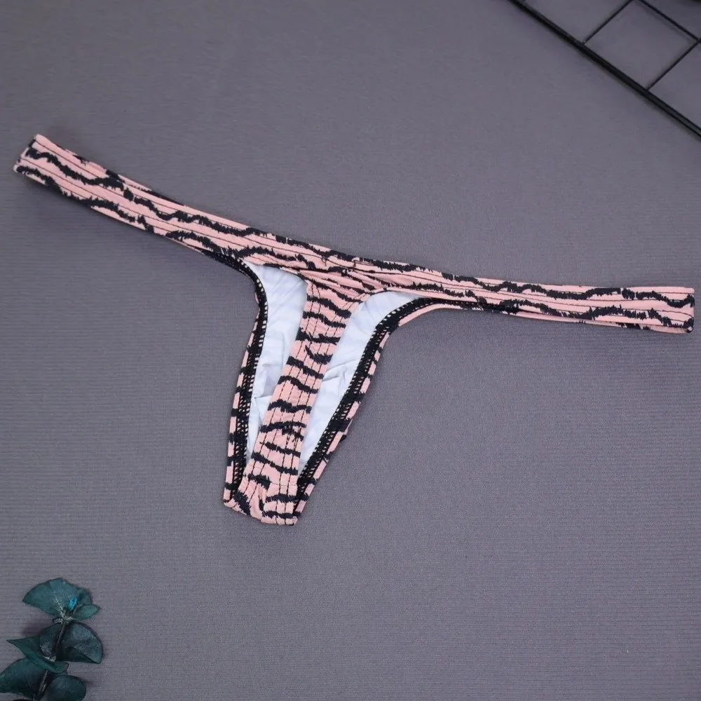 Underpants Low Waist Tiger Stripe Thong Lingerie Bulge Pouch T-back Panties Elastic Ice Silk Underwear Fitness
