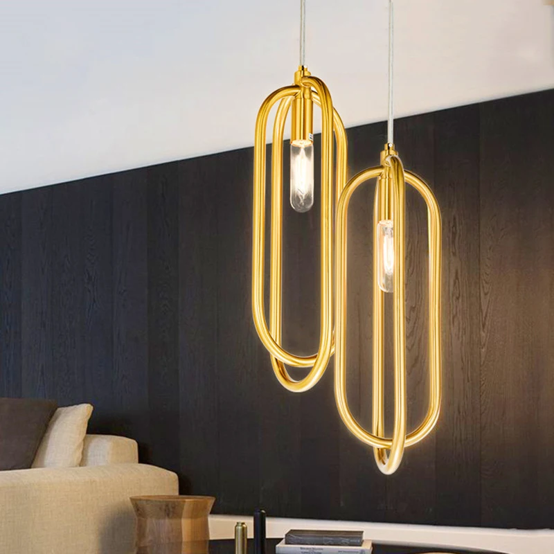 SGROW Modern Hotel Hall Dinning Room Pendant Light Gold Stainless Steel Ring Lamparas Salon Lustre for Bedroom Hanging Lamp