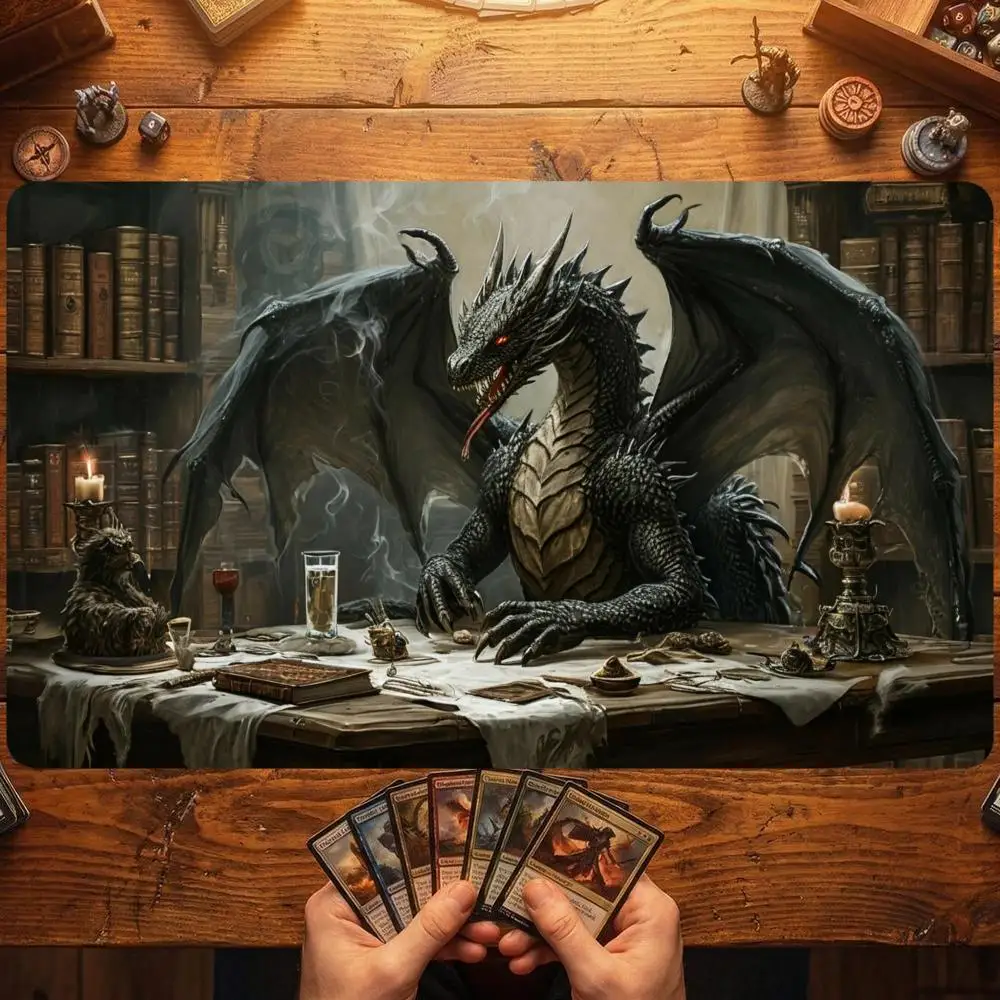 Library Black Dragon Mousepad Table Mat Playmat Bold High Definition Print Anime Games Pads For Desk