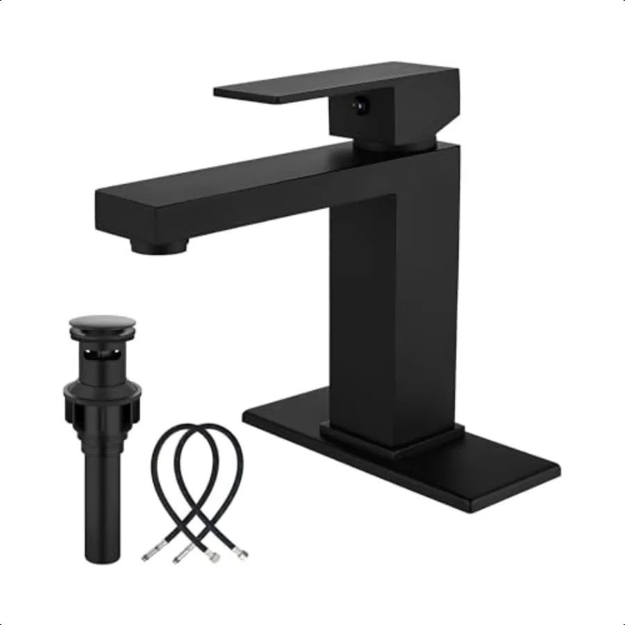 

Bathroom Faucet 1 Hole Single Handle Stainl Steel Bathroom Sink Faucet Modern Vanity Faucets with Deck Plate Water ply Hoses an