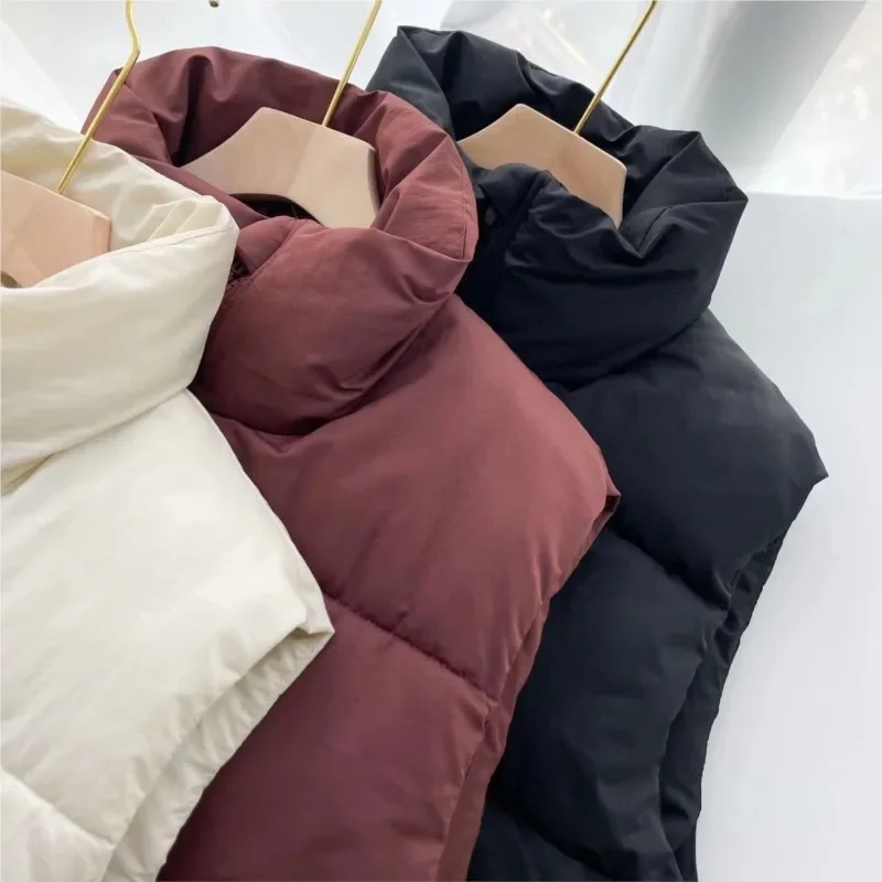 

Sleeveless Cropped Jacket Outerwears Fashion Soft Cotton Vest Coat For Women 2025 Autumn New Casual Solid Stand-up Collar Zipper