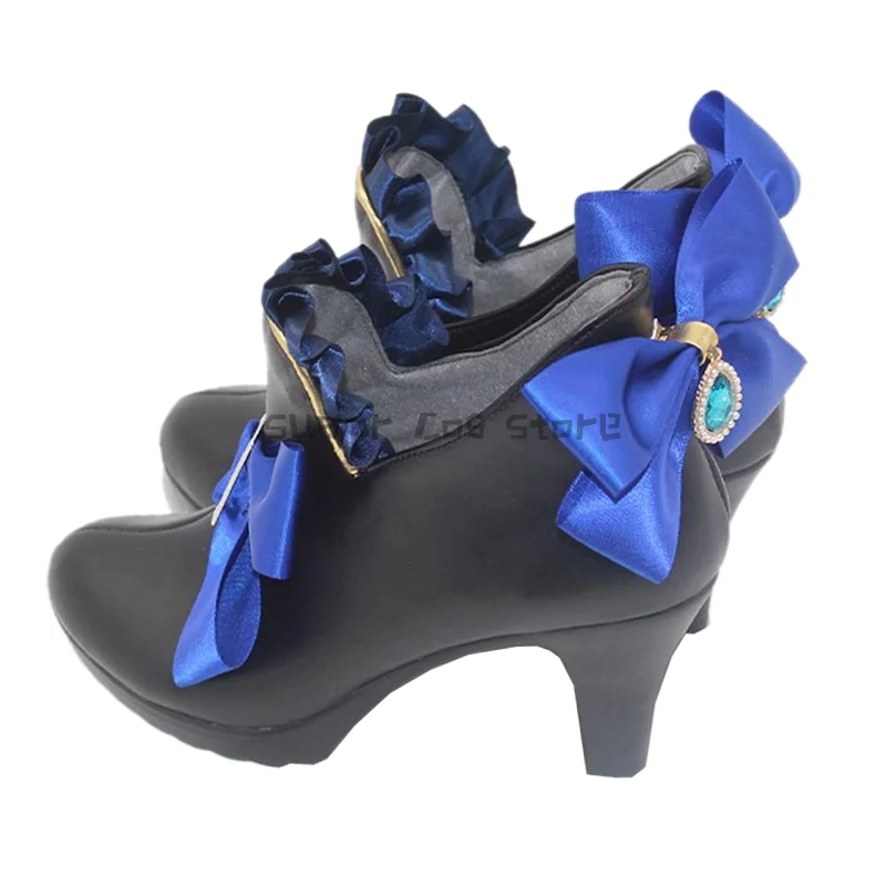 Genshin Impact-zapatos de Cosplay de Furina negra, uniforme de juego de rol de Dios Focalors, traje de fiesta de Carnaval de Halloween, accesorio hecho a medida