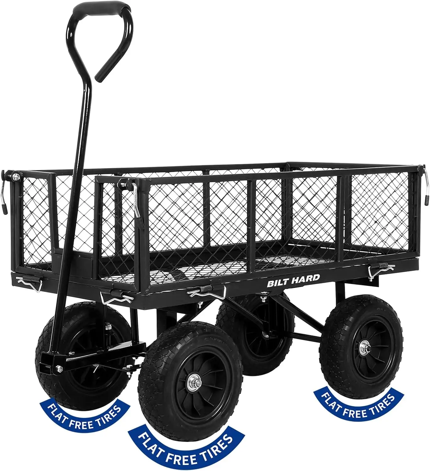 

400 lbs 10" Flat Free Tires Steel Garden Cart with 180° Rotating Handle and Removable Sides 4 Cu.Ft Capacity Utility Heavy Duty