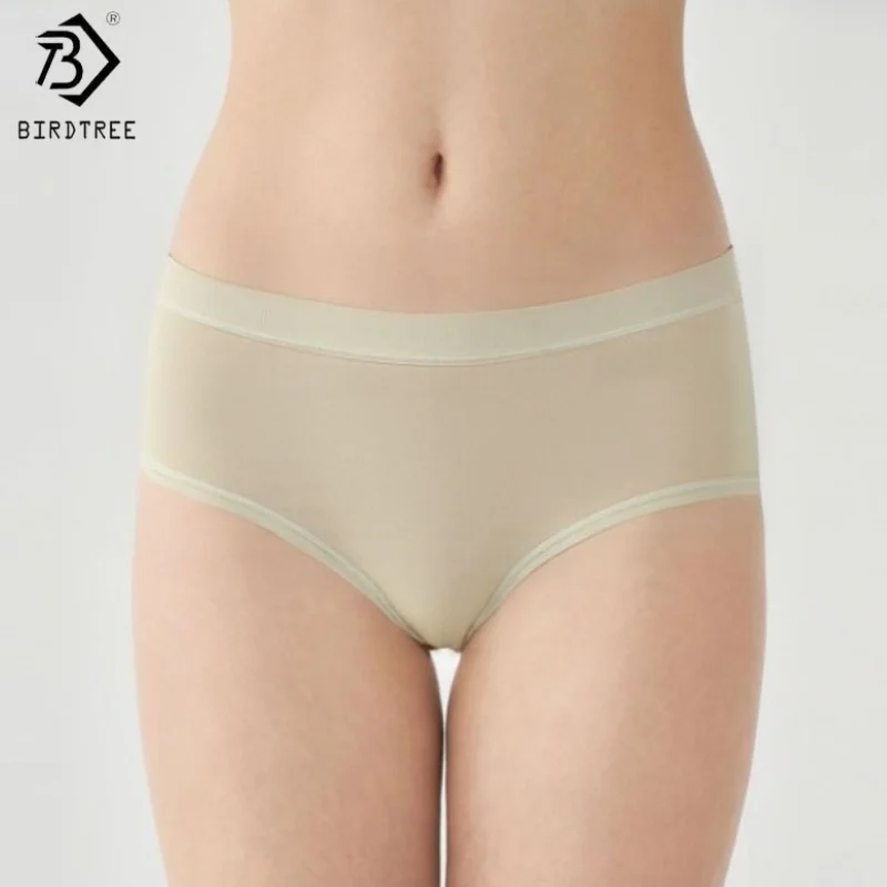 

Birdtree, 3 шт., дышащие трусы из натурального шелка с промежностью, женские однотонные мягкие трусы со средней талией, новинка 2025, бесследные трусыA59045JF