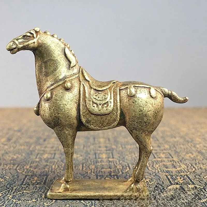 Antique solid alloy copper zodiac Tang Ma Ma to success home living room desktop tea table tea pet war horse