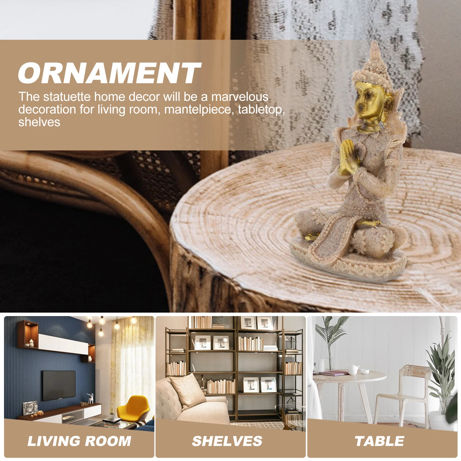 

Mini Sandstone Buddha Statue Hand Carved Sitting Sculpture Home Decoration Asian Style Sacred Ornament Zen Desktop Adornment